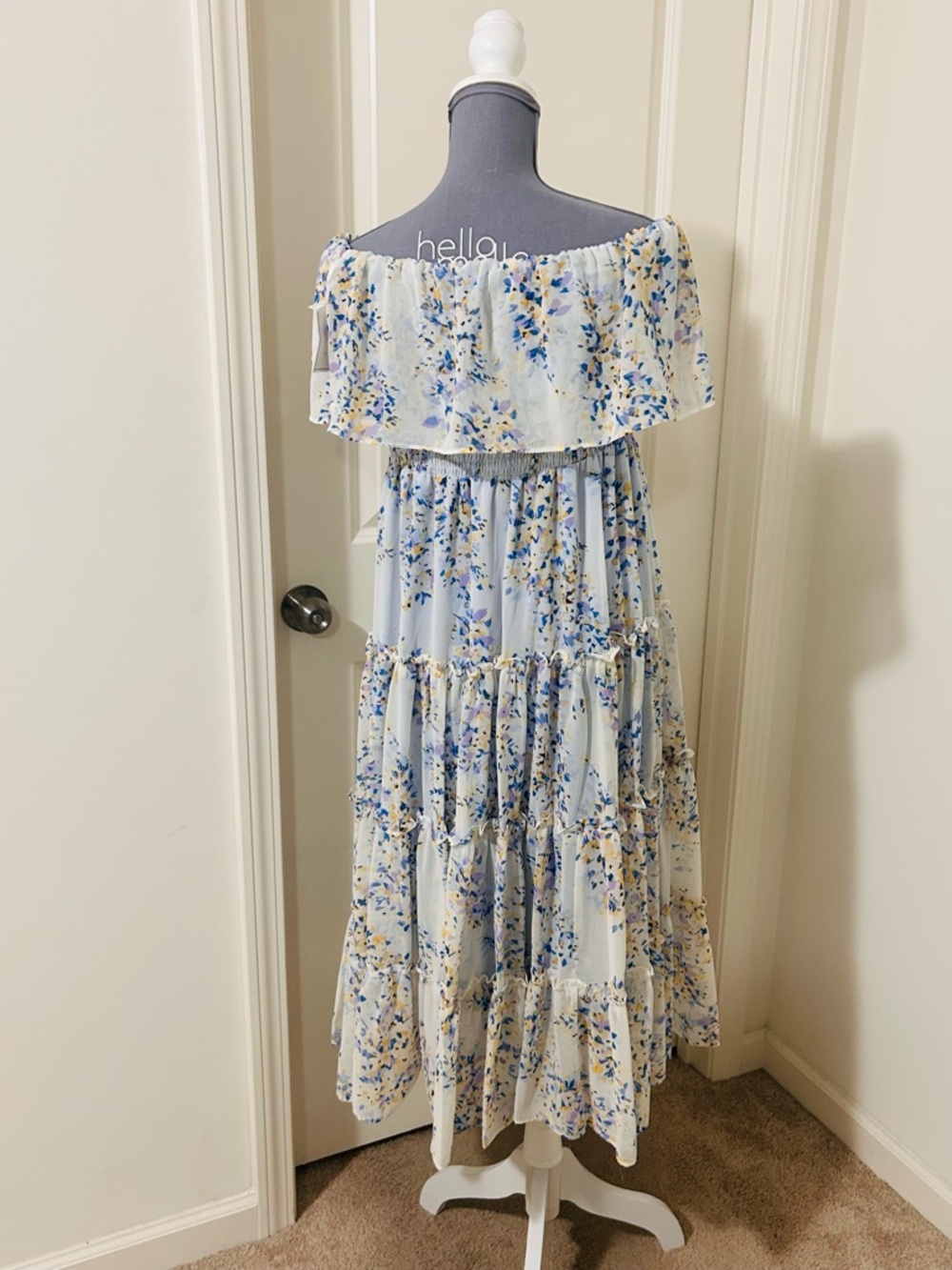 1. State Light Blue Floral Off Shoulder Maxi Dress - Picture 5 of 9
